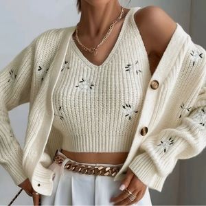 White floral cardigan and tank top set